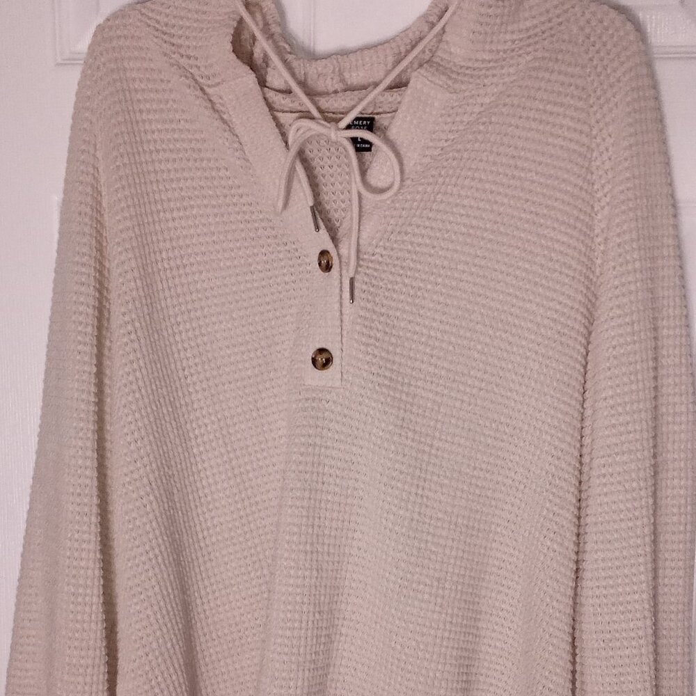 Emory Rose Women’s Waffle Hoodie – Size Large (Cream/Ivory)